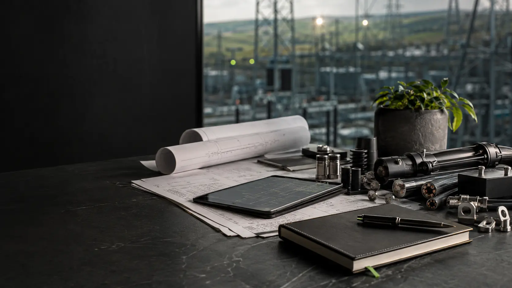Engineering drawings, procurement planning tools and cable components arranged for a power infrastructure project